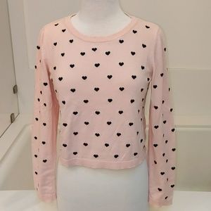 H&M light pink sweater with black hearts size M